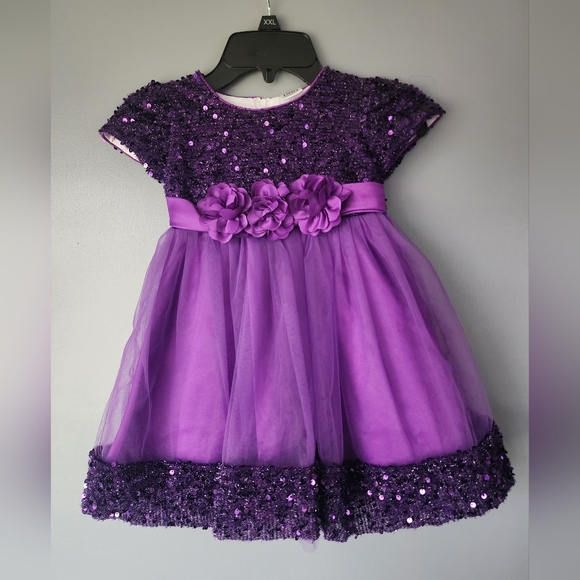 Purple Sequin Flare Baby Dress 18-24 Months - Picture 2 of 3